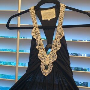 Soul Revival - Elegant Long Black Dress with White Lace Detail